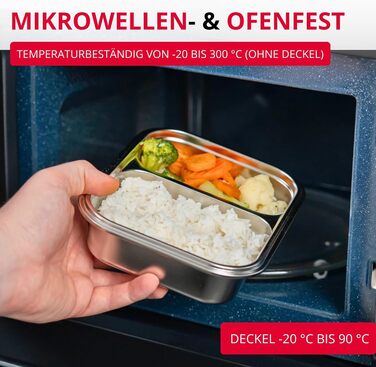 Ланчбокс Westmark Edelstahl Непротікаючий контейнер для сніданку Підходить для мікрохвильової печі та духовки, не містить BPA Бенто-бокс для школи, роботи та дитячого садка Сріблястий, розділений 450 280 мл, 450 280 мл