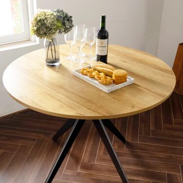 Затишний круглий обідній стіл, маленький столик, кухонний стіл, обідній стіл на 4 особи, для кухні, вітальні, офісу, 100x100x75 см, дуб чорний