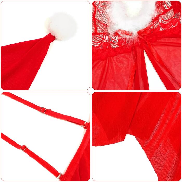 Різдвяний комплект білизни RSLOVE, сатин і мереживо, червоний, універсальний розмір