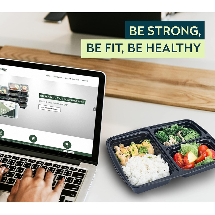 Набір контейнерів для приготування їжі FITPREP (10 шт.) - розділені на 3 відсіки, придатні для мікрохвильової печі та посудомийної машини, багаторазові, з герметичною кришкою, без BPA, ланчбокси, контейнери для заморожування, набір контейнерів для зберіга