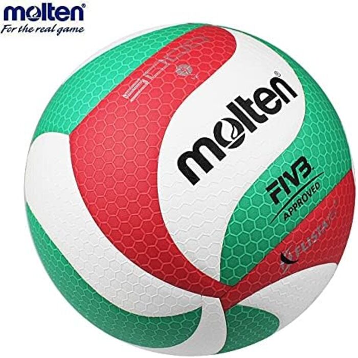 Матчевий волейбольний м'яч Molten FLISTATEC 5M5000-DE, Розмір 5, Білий/Зелений/Червоний, Технологія Flistatec, Схвалено FIVB та DVV 1
