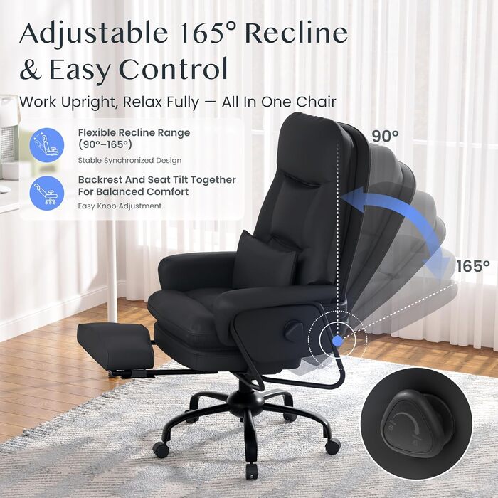 Ергономічне крісло FLEXISPOT 3-в-1 для відпочинку та офісу з функцією розкладання на 160, висувною підставкою для ніг, товстою комфортною подушкою з поліуретану. Ідеально підходить для роботи, відпочинку та дрімоти. CloudRest Gloss Black