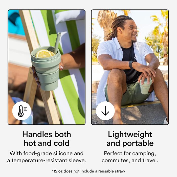 Складана кавова кружка для носіння в дорозі, 355 мл, багаторазова та складна силіконова дорожня кружка з кришкою, портативна, кишеньковий розмір, можна мити в посудомийній машині, колір шавлії, один розмір, сіро-зелений