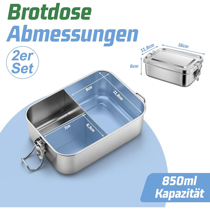 Набір ланчбоксів Homikit з розділеннями, 2 шт., 850 мл, нержавіюча сталь. Металеві контейнери для обіду, сніків, герметичні, з ущільнювальним кільцем для школи, офісу, пікніка. Можна мити в посудомийній машині.