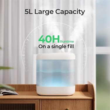 Зволожувач повітря для спальні, Зволожувач повітря Homvana 5L Cool Mist Humidifier Аромадифузор для дитячої кімнати, Час роботи 40