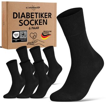 Діабетичні шкарпетки без еластичної манжети та безшовні 97 бавовна (6 пар) Діабетичні шкарпетки з комфортною манжетою для жінок та чоловіків 39-42 чорного кольору, 24