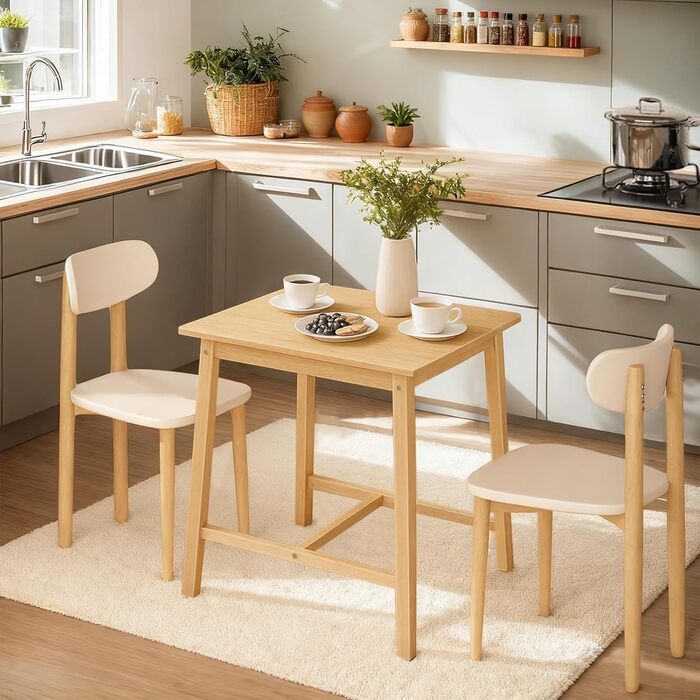 Невеликий обідній стіл, квадратний кухонний стіл 70 x 70 x 75 см, обідній стіл для 2-4 осіб, для невеликих приміщень, легке складання, їдальня, вітальня, офіс, колір натурального дерева EYL72CZ01