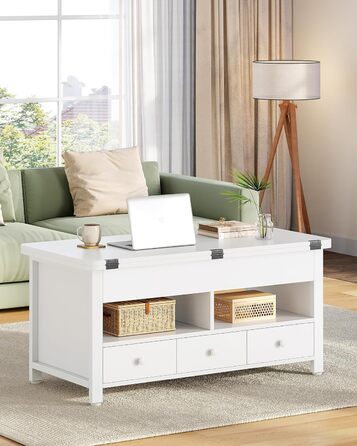 Журнальний столик Hzuaneri, стіл для вітальні з регульованою висотою, 3 шухлядами та 2 відділеннями, 50 100 47 см, журнальний столик з відділенням, що трансформується в обідній стіл, для вітальні, домашнього офісу, білий CT22203W