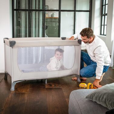Дитяче ліжечко Hauck Dream N Play з додатковим матрацом Alvi Comfort та москітною сіткою - Складане дитяче ліжечко з сумкою - Бежевий