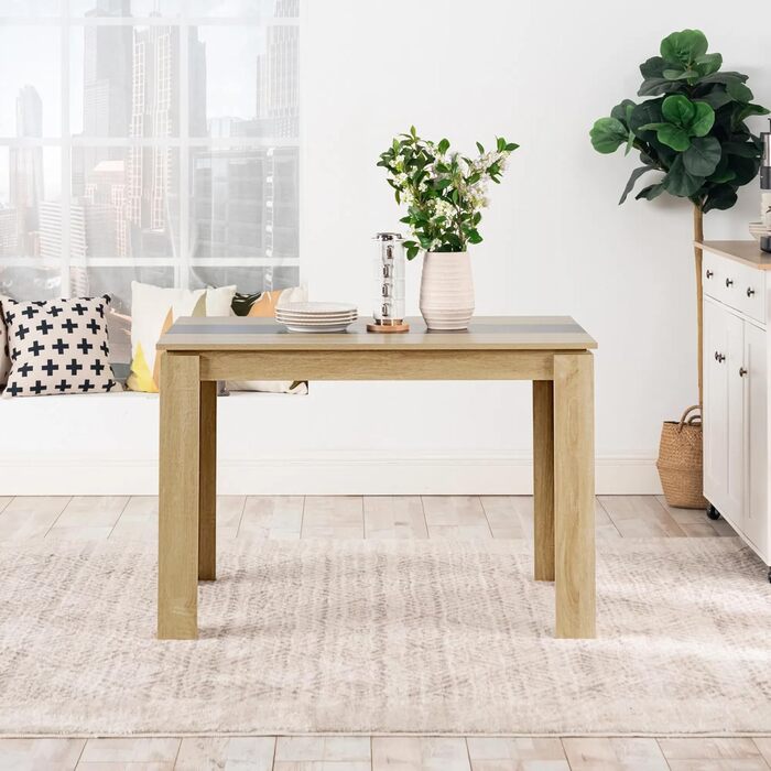 Обідній стіл, дерев&39яний обідній стіл для кухні, мінімалістичний дизайн, обідній стіл на 4 персони, 110x70x75см, дуб та чорний колір 110x70см дуб-чорний