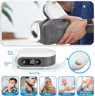 Інгалятор для дорослих, світлодіодний цифровий дисплей інгалятор дитячий, компресорний небулайзер портативний з функцією таймера інгалятор дорослий дитячий ефективний при респіраторних захворюваннях в домашніх умовах сірий