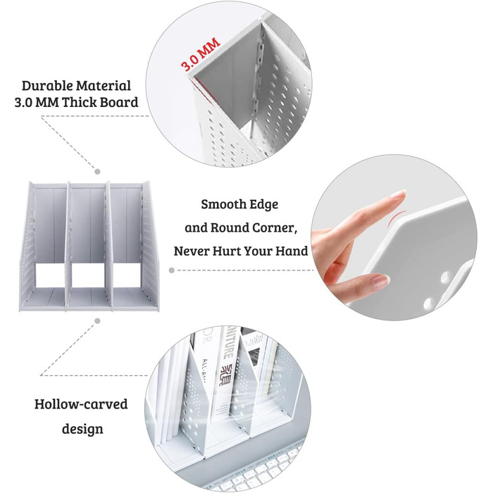 Розбірний тримач для журналів, настільна папка, органайзер, папка для документів, паперова книга, роздільник документів, регульований, для столу, книжкової полиці, шафи, стелажів (Світло-сірий, 3 відділення Світло-сірий 3 відділення