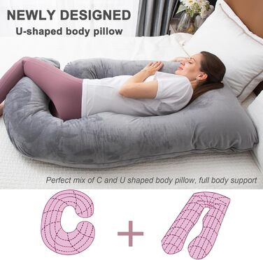Подушка для вагітних з подрібненого пінного матеріалу з ефектом пам&39яті для сну, подушка для вагітних, підтримка живота, U-подібна форма на все тіло (пінний матеріал з ефектом пам&39яті, сірий) Сірий пінний матеріал з ефектом пам&39яті