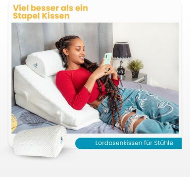 Багатофункціональна клиноподібна подушка Ritalia з валиком для шиї, розмір 60x60x30 см, подушка для спини, опора для колін, підставка для ніг, підставка для ніг, подушка для дивана та софи, подушка для читання, 60x60x30 см, білий