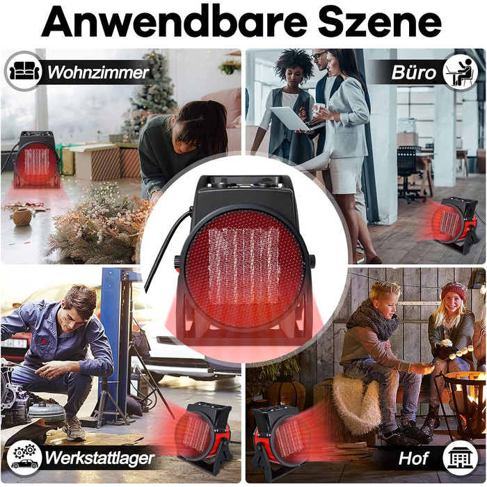 Електричний керамічний обігрівач UISEBRT потужністю 2000 Вт, енергозберігаючий електричний вентилятор-обігрівач із захистом від перегріву, 2 режими нагріву, будівельний обігрівач для будівельних майданчиків, будинків, майстерень, квартир та гаражів