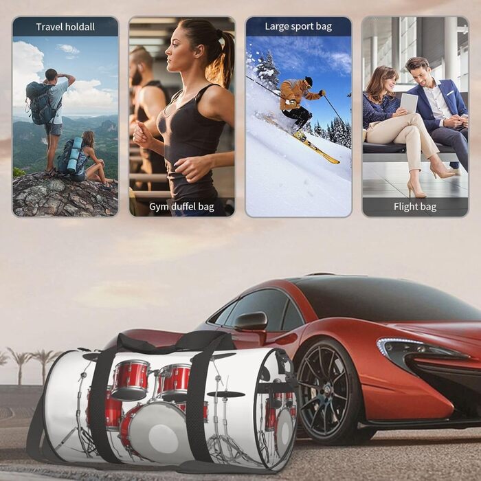 Дорожня сумка з принтом губ у чорно-білу смужку, кругла форма, великий об'єм, легка та міцна, чудовий подарунок для походів, відпустки, ділових поїздок та іншого, стильний дизайн барабанної установки.