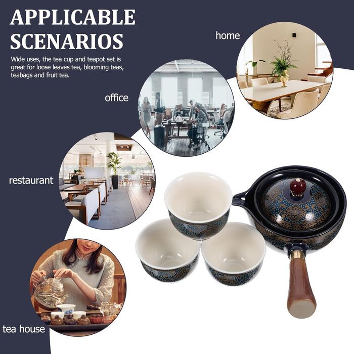 Набір для чаювання Ярдве з блакитної кераміки в традиційному стилі Кунг-Фу чайник та чашки зі зручною ручкою та ситечком