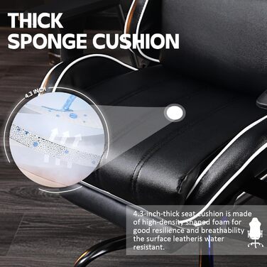 Ігрове крісло Cavabien, вантажопідйомність 200 кг, регульоване по висоті ігрове крісло, ігрове крісло з регульованою поперековою опорою, комп&39ютерне крісло зі штучної шкіри (чорне)