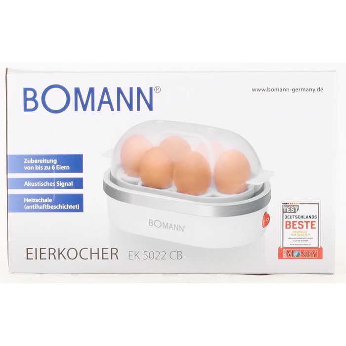 Яйцеварка Bomann на 6 яєць Яйцеварка з антипригарним покриттям Яйцеварка із звуковим сигналом Електрична яйцеварка з тримачем для