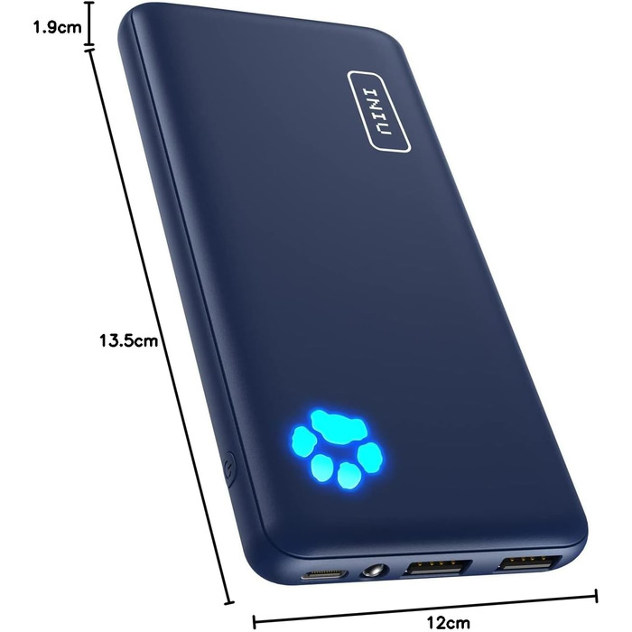 Найтонший і найлегший зовнішній акумулятор USB C 10000 мАг, ТРИ виходи 3A для мобільного телефону Power Bank з ліхтариком для iPho