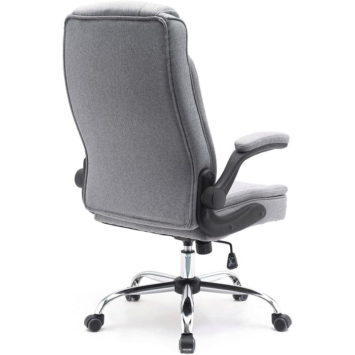 Офісний стілець з тканини Зручний, ергономічний обертовий стілець до 130 кг, зі складними підлокітниками, письмовий стілець з високою спинкою, сірий