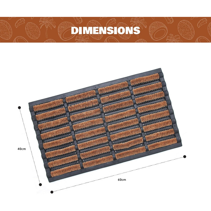 Килимок для дверей Coco&Coir преміум-класу з кокосу Кокосовий килимок з нековзним ПВХ Вхідний килимок Для використання всередині та зовні приміщень 45 x 75 см (прямокутний)