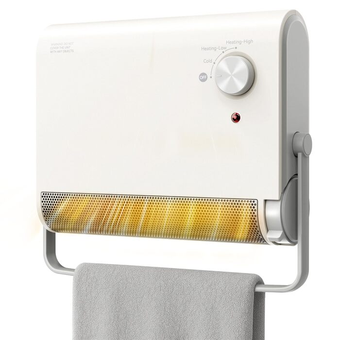 Електричний обігрівач для ванної кімнати, 2000 Вт, сушить білизну, тихий настінний обігрівач, енергоефективний портативний керамічний вентилятор, термостат з 3 режимами роботи, захист від перегріву та перекидання