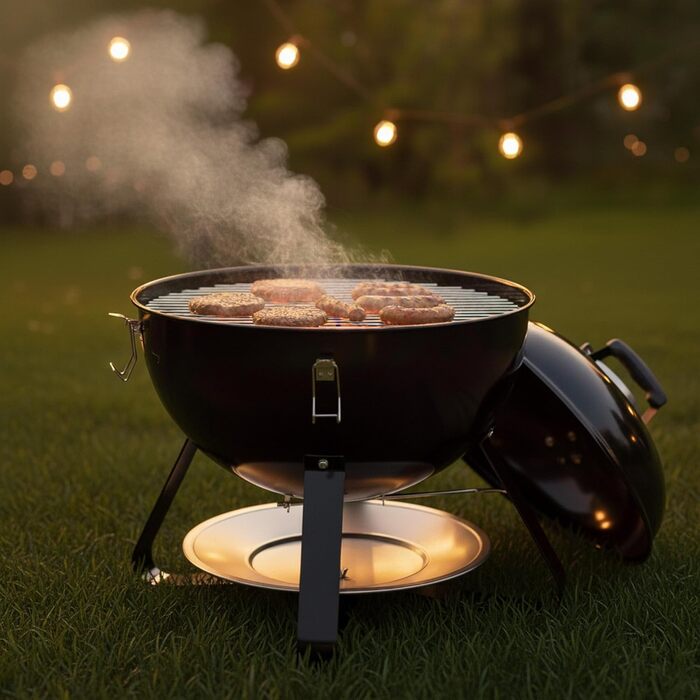 В 1 Димна бочка діаметром 47 см Гриль-бочка, вугільний гриль, вогнище Коптильня з термометром Садовий гриль, гриль-коптильня, піч-коптильня, барбекю, багатофункціональний гриль, круглий гриль, 3