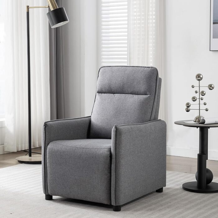 Крісло-реклайнер з регульованою спинкою, стильне темно-сіре крісло для відпочинку, крісло-реклайнер, крісло для телевізора, сірий поліестеровий дерев&39яний диван, шезлонг для вітальні, крісло для телевізора, диван для кінотеатру, 72 x 73 x 102 см