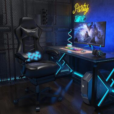 Ігрове крісло YU YUSING Massage Racing, ергономічне спортивне сидіння, комп&39ютерне крісло з регульованою висотою, крісло керівника, письмове крісло з підголівником, регульованими підлокітниками та підставками для ніг (чорне)