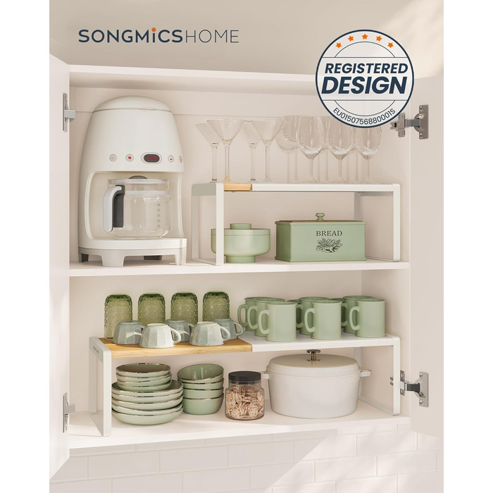 Стійка для спецій, набір з 2 шт. , висувна, кухонний органайзер, кухонна полиця, органайзер для шафи, тримач для спецій, кухня, невелика полиця, штабелюється, настільний органайзер, натуральний бежево-кремово-білий KCS051N01 2 натуральний бежевий кремово-