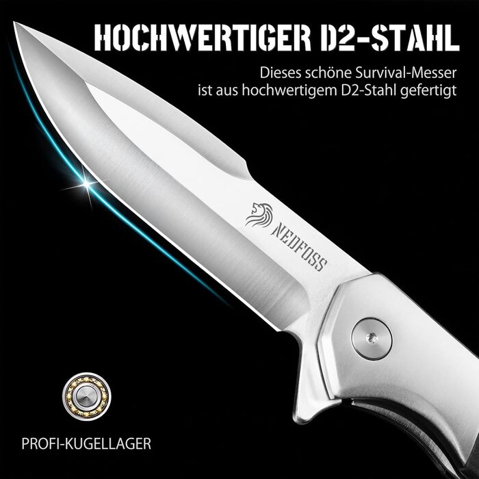 Складний ніж NedFoss BEAST, великий кишеньковий ніж зі сталі D2 10 см з руків'ям G10, гострий одноручний ніж з піхвами та шарикопі
