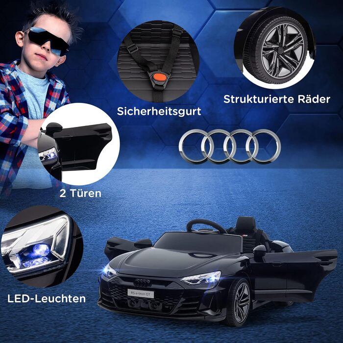 Дитячий електромобіль HOMCOM, дитячий автомобіль з пультом дистанційного керування, Audi RS e-tron GT дитячий автомобіль з ременем