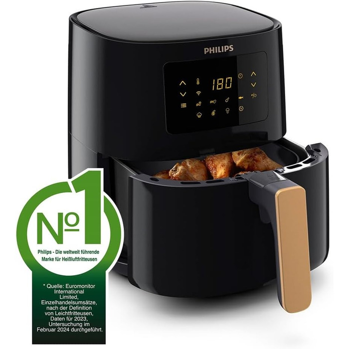 Мультипіч Philips Airfryer 5000 Series L, 4,1 л (0,8 кг), мультипіч 13-в-1, підключення до Wi-Fi, на 90 менше жиру завдяки технології Rapid Air, додаток Рецепти (HD9255/80)