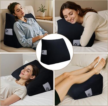 Оксамитова клиноподібна подушка для узголів&39я ліжка - Трикутна спинка для комфортного читання та сидіння (Чорна, 45x20x35 см) Чорний 45x20x35 см