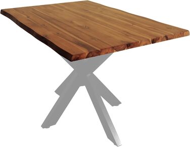 Обідній стіл SAM Harley 120 x 80 см Масив акації Медовий колір З натуральним краєм Срібна металева основа-павук Легкий у догляді стіл з натуральним краєм/Обідній стіл/Кухонний стіл 120 x 80 см Медовий/Срібний