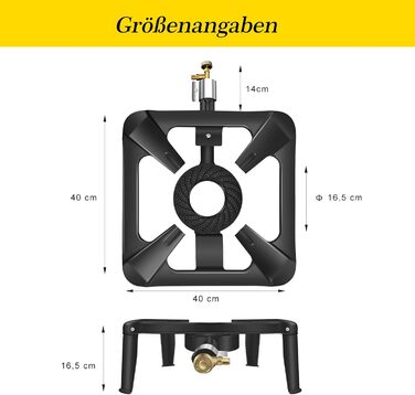 Газова плита BACOENG 10 кВт, 4-нога кемпінгова плита Wok, включаючи шланг 1,5 м та регулятор тиску 50 мбар, 4-нога газова плита для кемпінгу та використання на свіжому повітрі