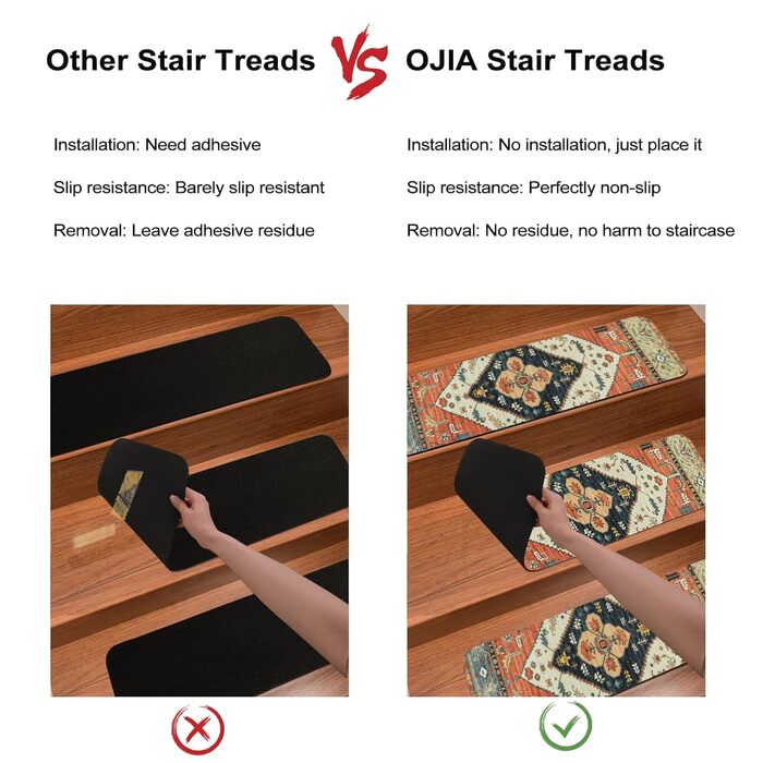 Килимки для сходів OJIA Extra Non-Slip Carpet для дерев&39яних сходів, 76,2 x 20,3 см, для використання в приміщенні, нековзні доріжки для сходів, гумові килимки безпеки для собак, дітей та людей похилого віку, , східний колір