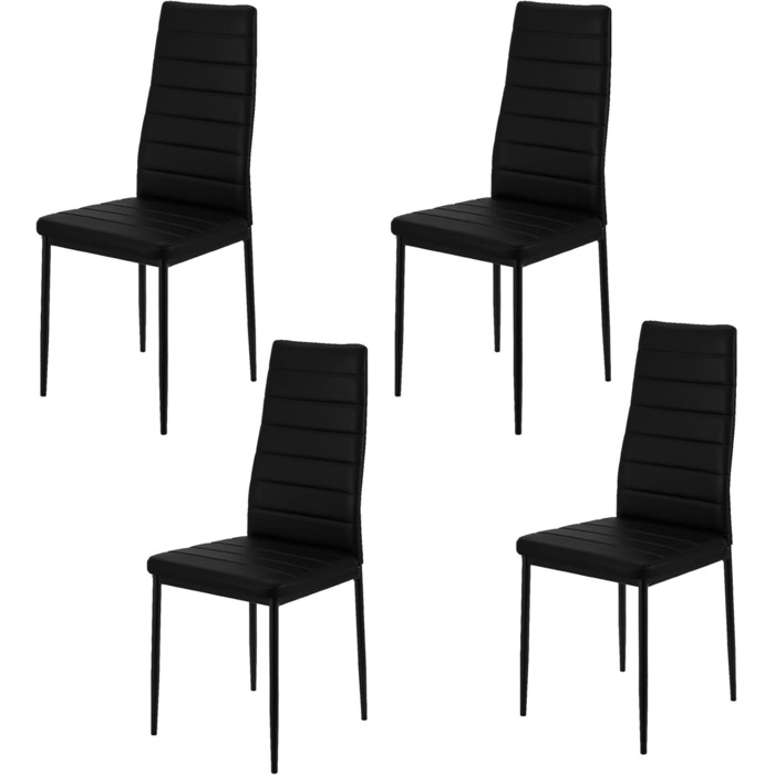 Кухонні стільці LEADZM, Набір із 4 обідніх стільців із високою спинкою, Водонепроникні для їдальні та кухні, Обідній стілець 120 кг (Чорний, Комплект із 4) Комплект із 4 предметів Чорний