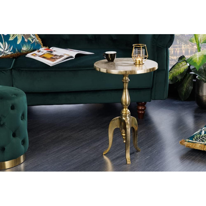 Бароковий журнальний столик Savoy 55 см, золотистий металевий штатив, круглий, вінтажний