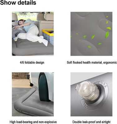 Надувний матрац Vinteky, надувний автомобільний матрац/ліжко з електричним повітряним насосом та 2 подушками, універсальний автомобільний матрац для багажника та позашляховика, для кемпінгу/подорожей/відпочинку на природі, 175 см x 130 см, сірий