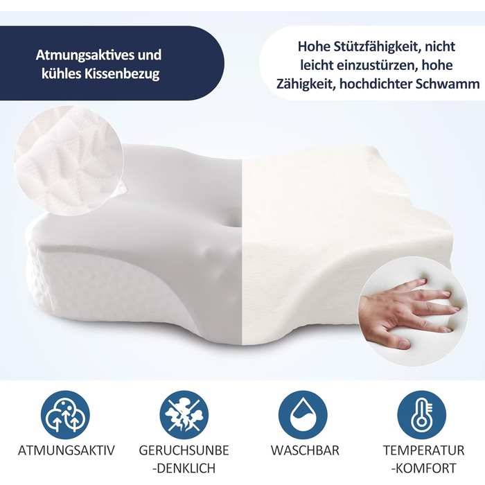 Подушка для шиї, подушка для голови, подушка для підтримки шиї, ортопедична подушка, ергономічна подушка для голови, подушка для сну на боці, подушка з піни з ефектом пам&39яті, подушка-метелик, 60 x 40 x 9/13 см, сірий