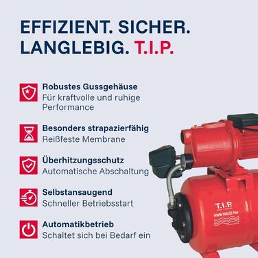 Насосна станція T.I.P. Hauswasserwerk Guss 2800 л/год, продуктивність 42 м, висота напору 600 Вт, 18 л гідроакумулятор. Міцний та тихий насос для поливу та підвищення тиску води, HWW 900/25, 31300