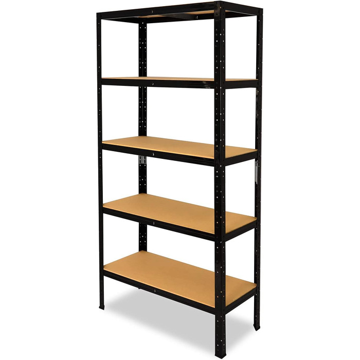 Чорний надміцний стелаж, чорний металевий стелаж, 5 полиць вантажопідйомністю 175 кг кожна, стелаж для зберігання, стелаж для підвалу, побутовий стелаж, чорний металевий стелаж, окремостоячий, В 180см / Ш 60см / Г 45см, 180x60x45