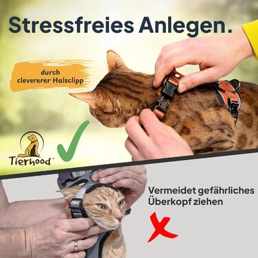 Шлейка для котів Tierhood з повідцем Нова, ЛЕГКА версія - Повідець зі шлейкою для котів та кошенят - Комплект шлейки для котів з повідцем - Контрольована свобода - Помаранчевий, Розмір S