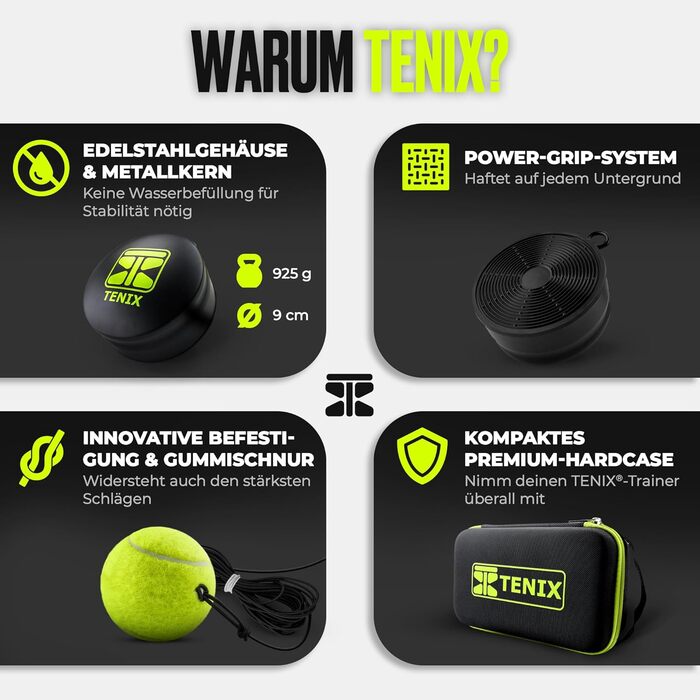 Тенісний тренажер TENIX Power Grip автотренажер для дітей та дорослих грайте соло у дворі, парку, на корті м’яч на гумці 5 м + антиковзка база + чохол 1000 ударів без партнера оригінал 2025