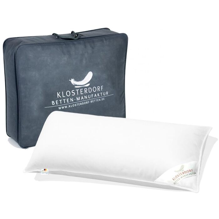 Подушка преміум-класу Klosterdorf Bedding Manufactory з трьома камерами &quotФункціональна&quot - 40x80 см - 500 грамів - Ручна робота в Німеччині - Здоровий сон - Пухова подушка, Пухова подушка, 3-камерна подушка