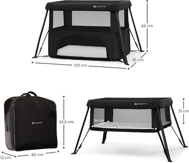 Дитяче ліжечко Kinderkraft CAMI 3-в-1, дорожнє ліжечко для малюків від народження до 3 років, функція манежу, легке компактне складання, дорожній рюкзак у комплекті, два рівні, чорний