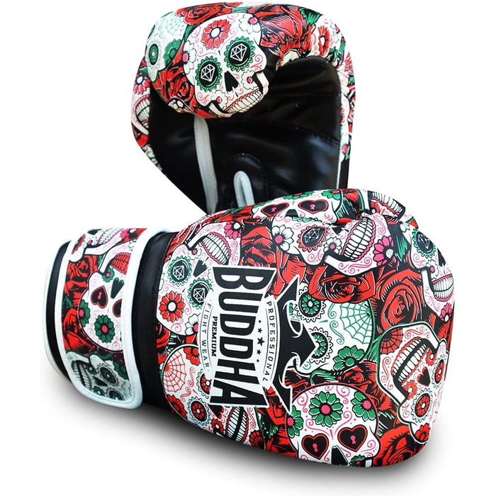 ОДЯГ ДЛЯ БІЙЦІВ BUDDHA Мексиканські боксерські рукавички Муай-тай Кікбоксинг Високоякісна синтетична шкіра Внутрішня підкладка GS-3 Захист від ударів Червоний колір Розмір 14 унцій