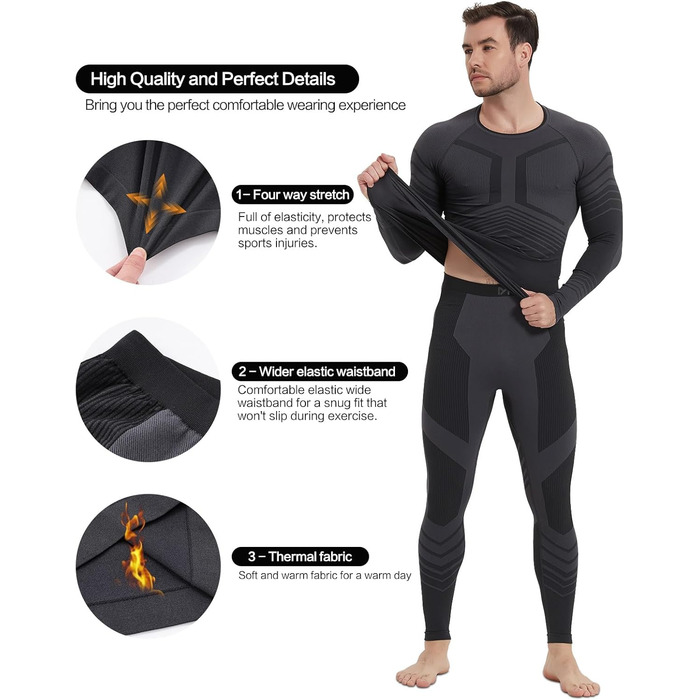 Чоловіча термобілизна, функціональна білизна, лижна білизна, зимовий комплект термобілизни, тепла, м&39яка, дихаюча, термобілизна, термомайка, термотруси для чоловіків, сірий, L